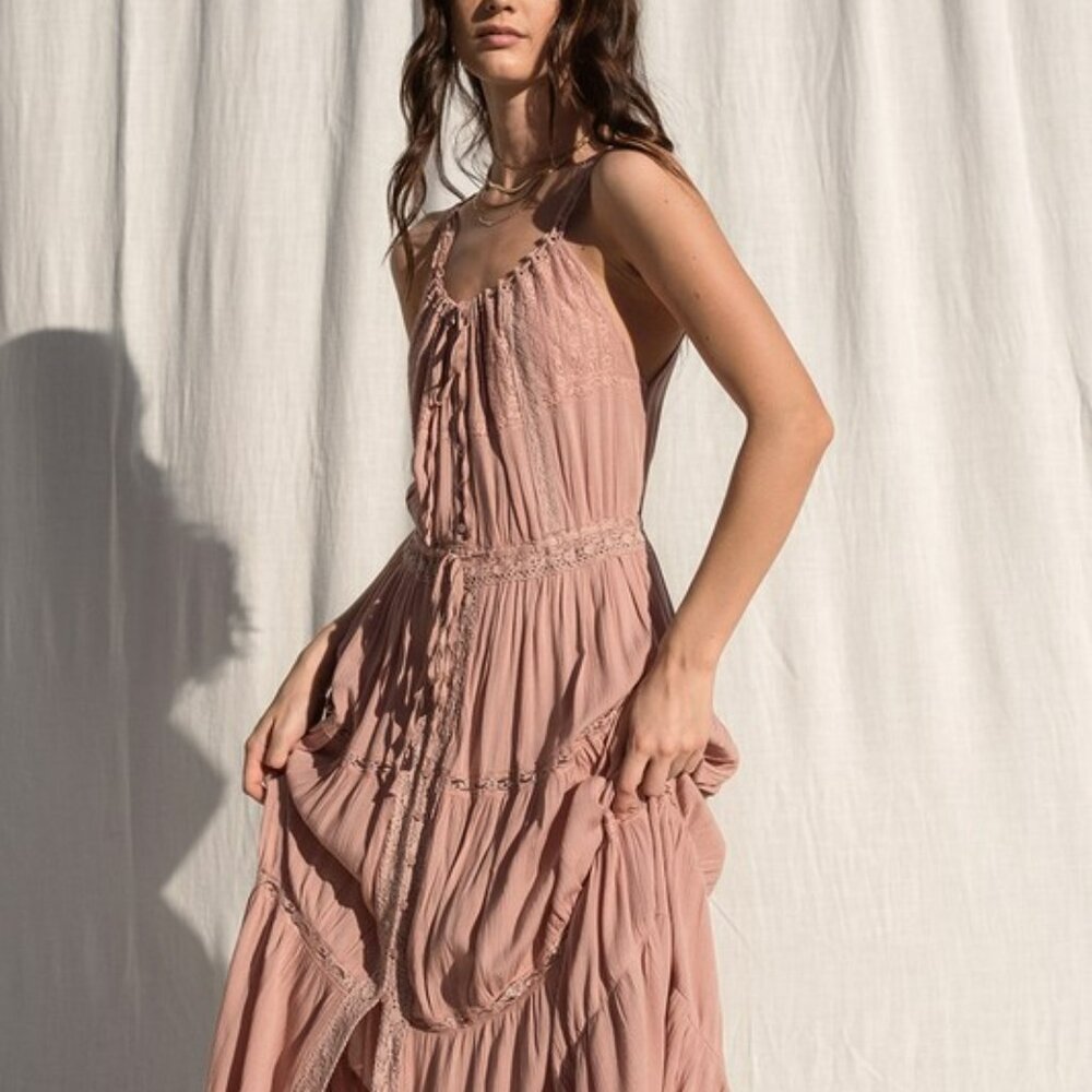 TIERED RUFFLE MAXI DRESS (ASH ROSE) - Picture 2 of 6